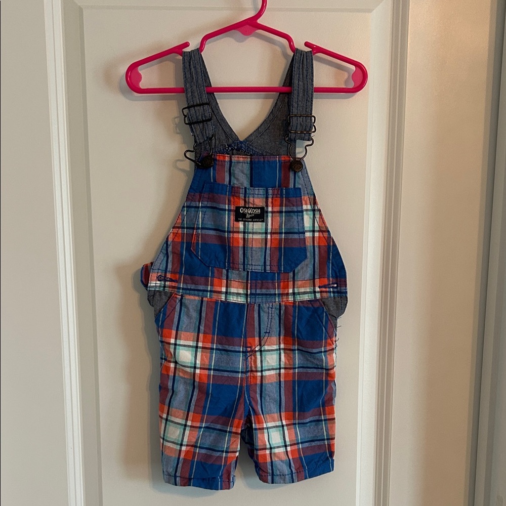OshKosh B'gosh Blue and Orange Plaid Overalls